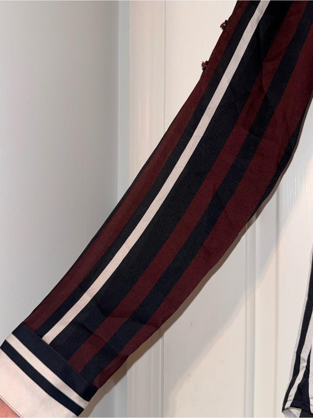 Express the portofino slim Striped Button-Down Shirt Burgundy White Black XS - Picture 8 of 14